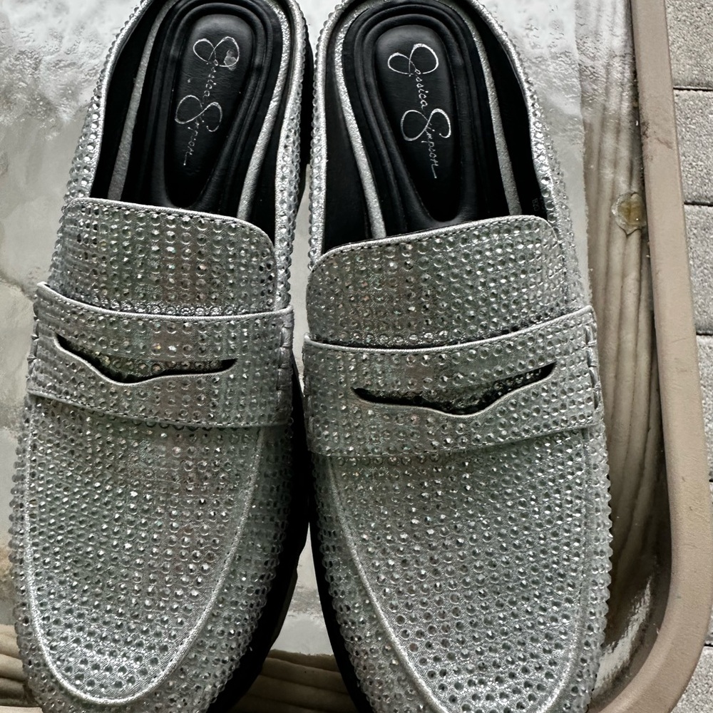 Silver Studded women’s Loafers by Jessica Simpson